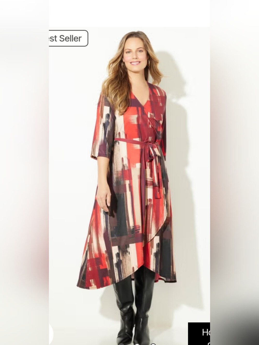 NEW NWT Catherines Easy Faux Wrap Abstract Brushstroke Red Midi Dress Sz 2XL